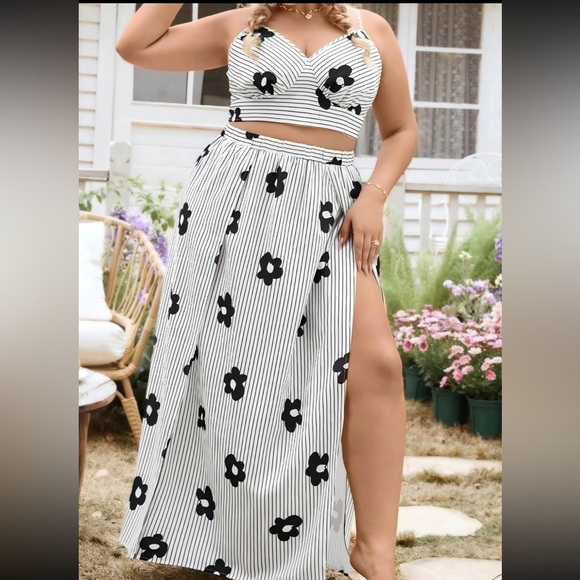 Elegant Black and White Floral Maxi Skirt + Top Set New Boutique Size 1XL/ 14 - Picture 5 of 5
